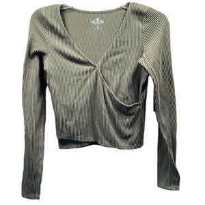Hollister California Top, Sz M, L18”,  PTP 15”, olive green, faux wrap